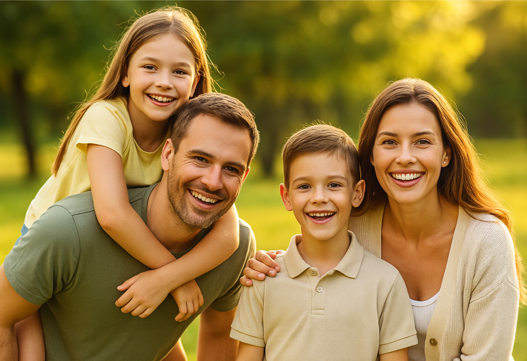 Familia feliz disfrutando de buena salud gracias a HGW